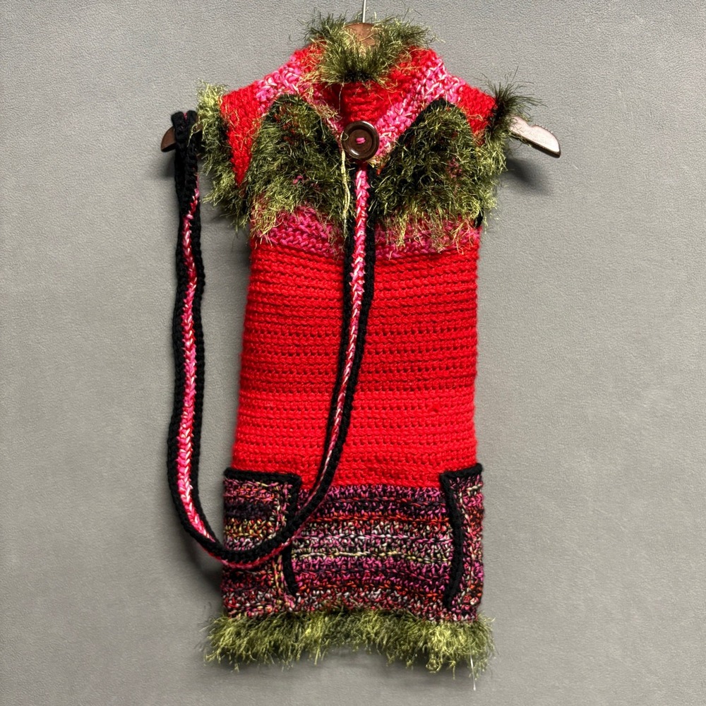 The Cottage Dog Crochet Sweater Large Red Pink Excellent Handmade Pet Vest